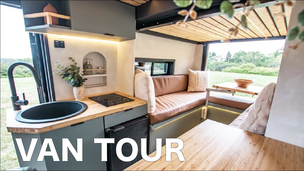 Luxury van tour with unique Japandi design and elevator bed